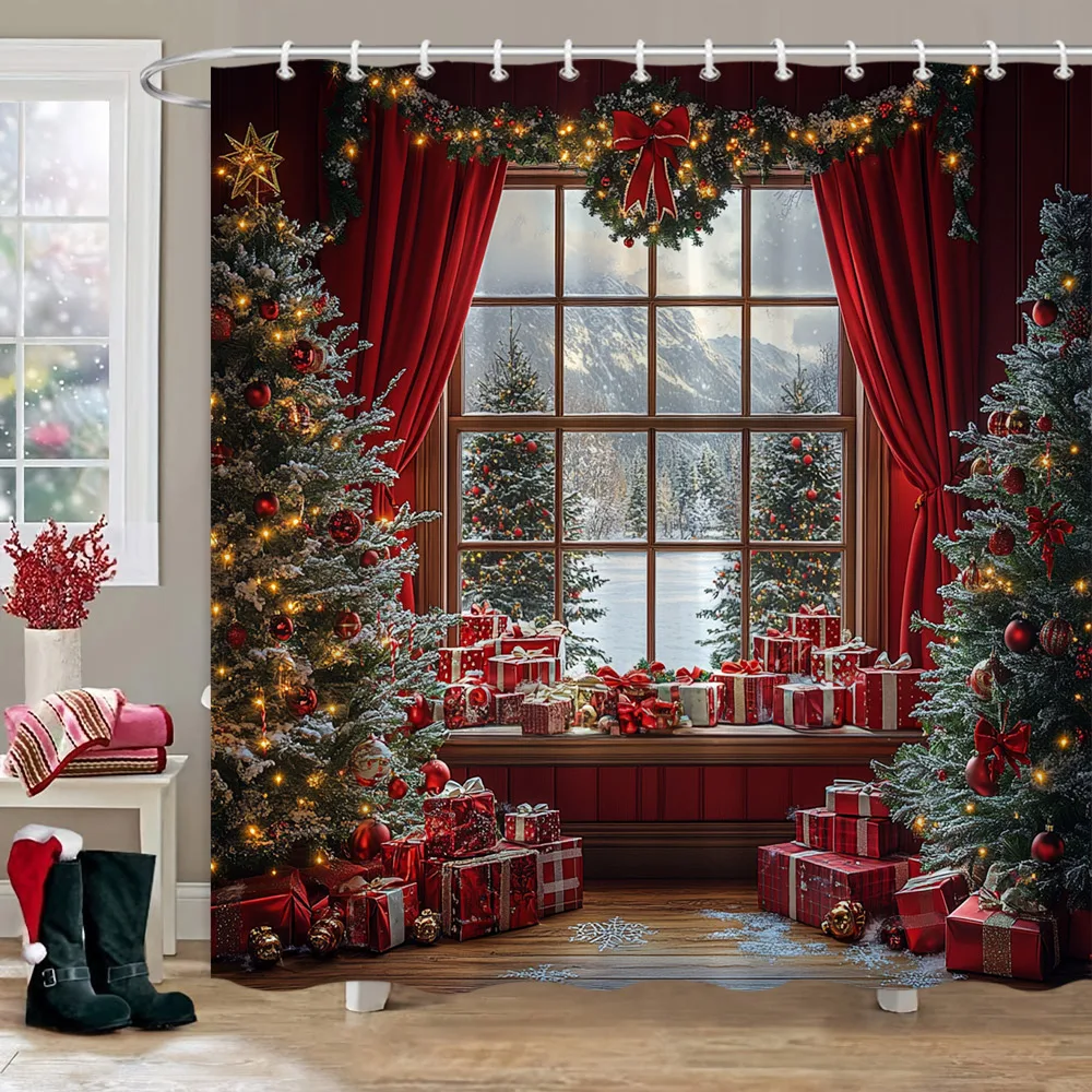 

Christmas Decoration Shower Curtain Winter Snow Scene Christmas Tree Christmas Gifts Polyester Shower Curtains Bathroom Decor