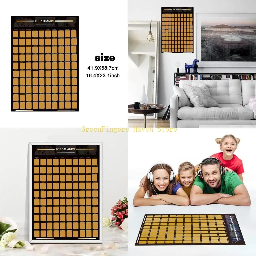 

F68d аниме -ведра Список списка лучших 100 аниме скретч от плаката Отличный подарок для энтузиастов аниме 16.53x23.38 Золотая