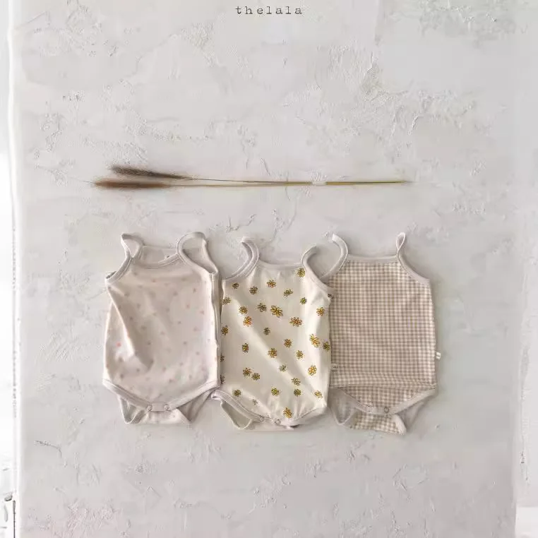 2025 여름 새 아기 민소매 슬링 바디 슈트 코튼 편안한 신생아 의류 유아 유아 솔리드 단순 점프 슈트 0-24M