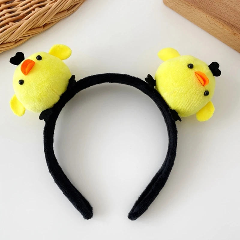 Cartoon Chicken Headband 3D Animal Plush Hairband Women Face Washing Hairhoop Adult Kids Family Gathering Party Headwear