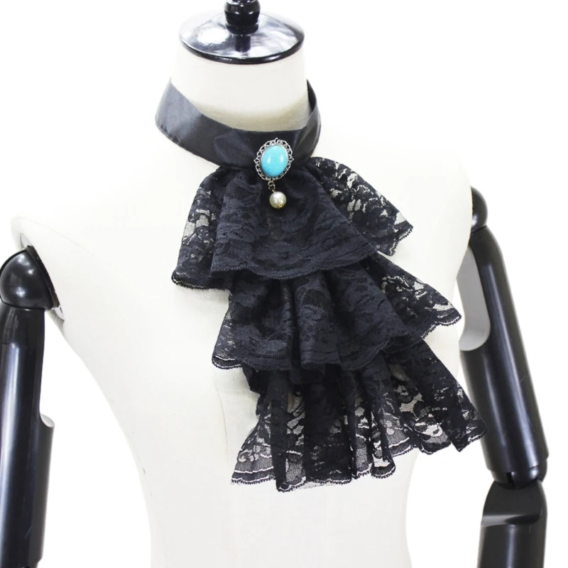 Gothic Punk Lace Ruffled ปลอมคอ Jabot Victorian Steampunk เครื่องแต่งกายอุปกรณ์เสริม