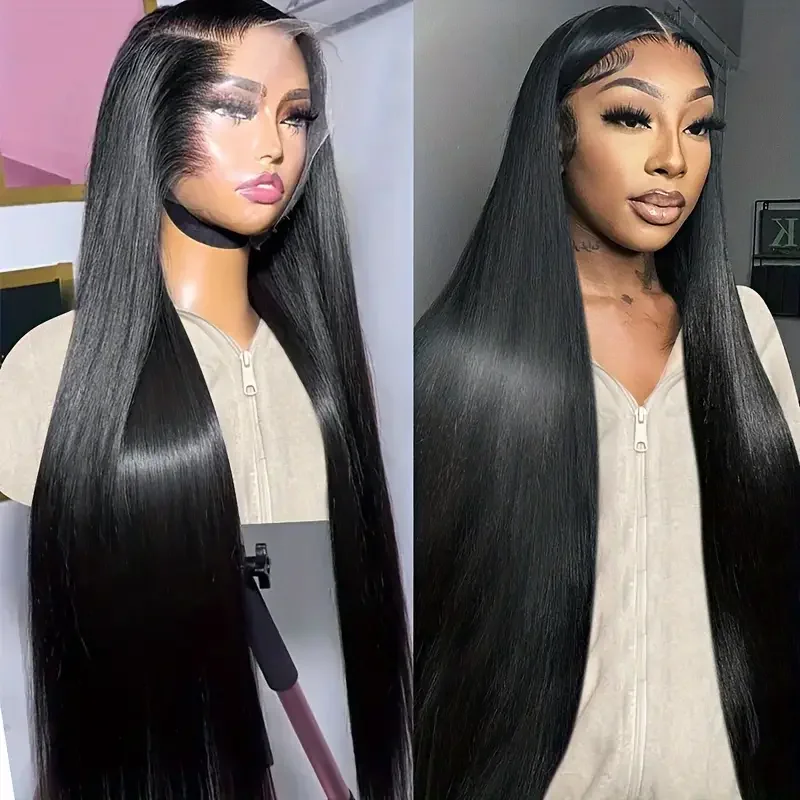 Straight Human Hair Wigs Natural Black Remy Brazilian 13x4 HD Transparent Lace Frontal Wig Pre Plucked Hairline Lace Frontal Wig Bone Straight Wigs Human Hair 13x4 13x6 Hd Lace Front Human Hair Wig Brazilian Woman Remy Human Hair