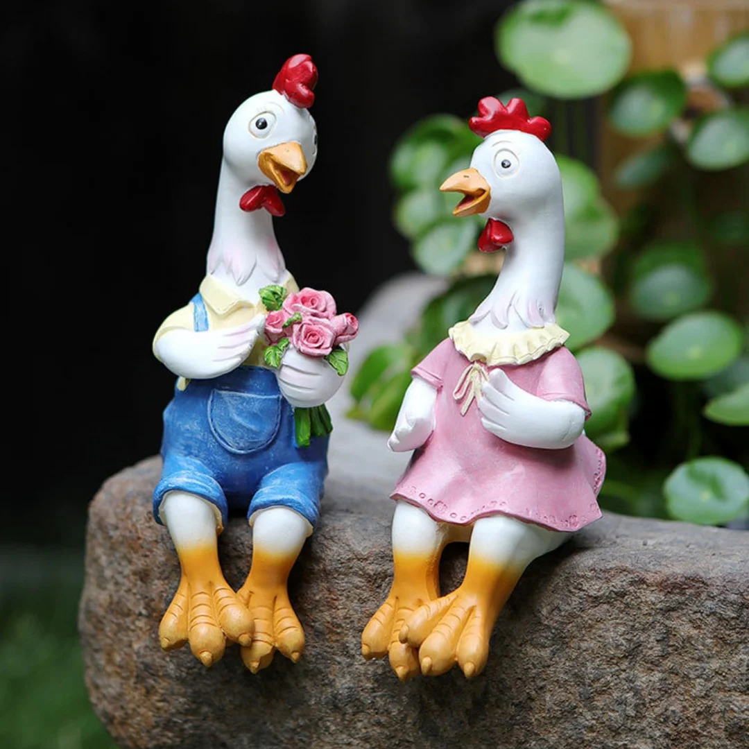 

Садовые статуи, мультяшная смола, милая скульптура сидящего курицы, фигурка для любителей гуся, подарочные украшения для двора, украшения для дома, патио