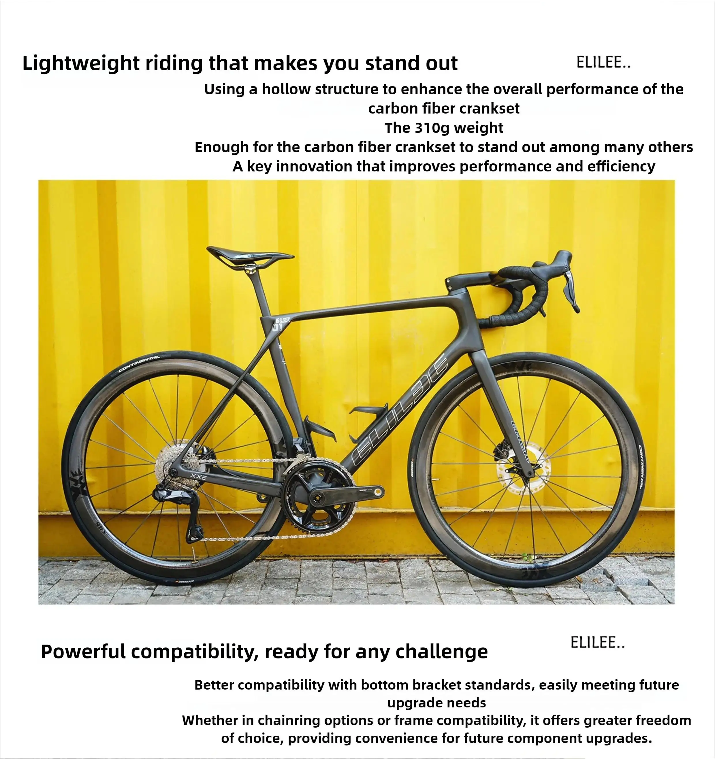 ELILEE XXE X310 Carbon-Rennrad-Kurbelgarnitur 24mm Titan-Achse Ultraleichte Kurbelarme X-Novanta Spider Leistungsmesser – Detail 11