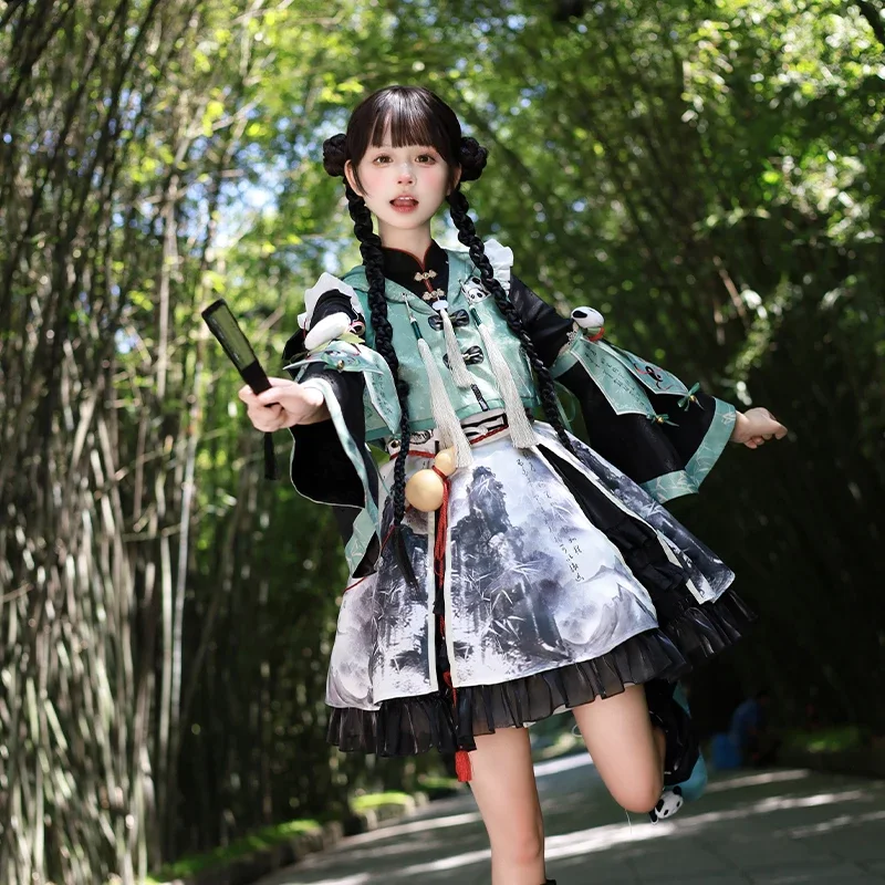 

2025 Spring and Summer Women's Sweet Kawaii Student Lolita Dress Vest Leg Cover Set Original Chinese Style Loli Lo Cosplay Dress