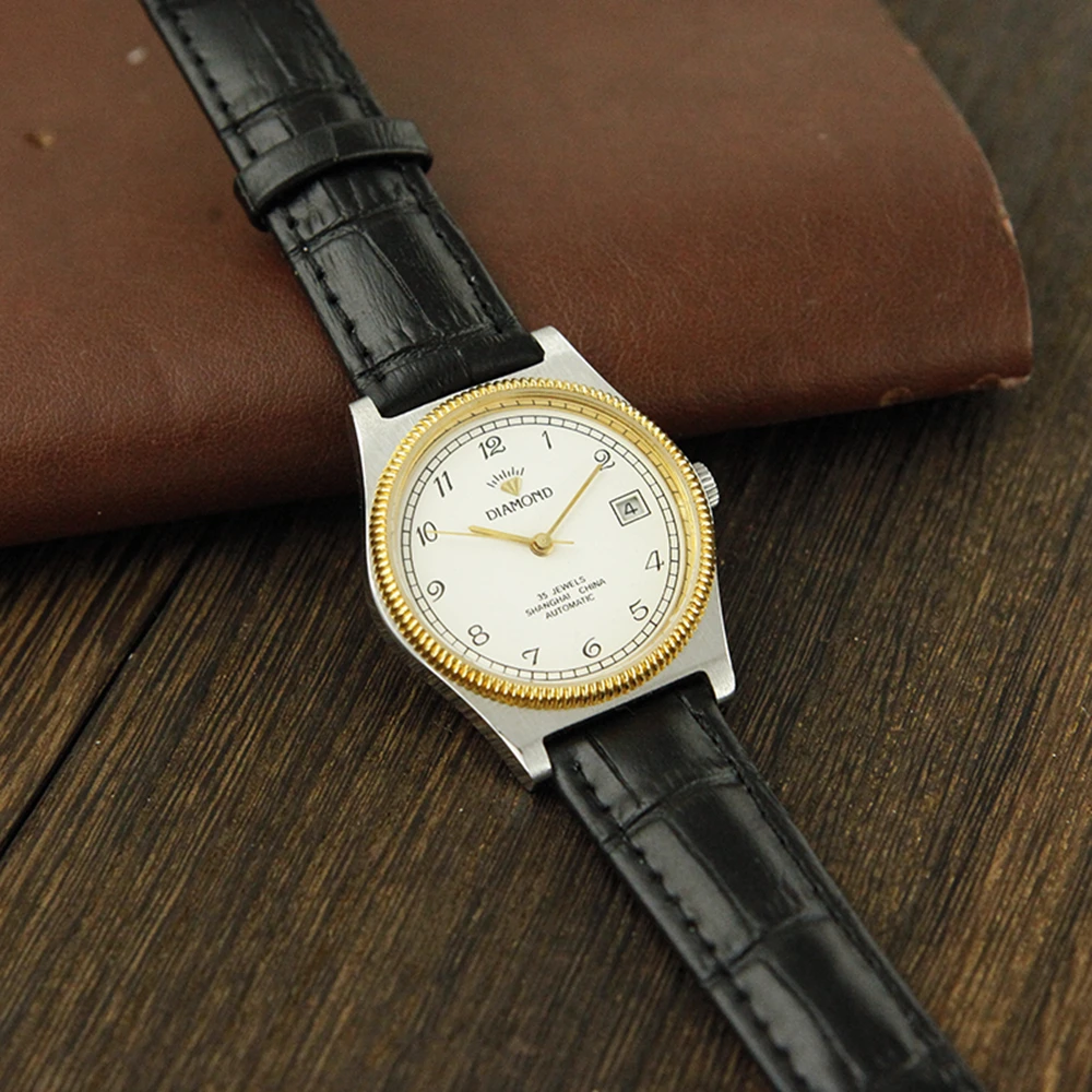 Vintage Shanghai Watch Men Automatic Mechanical Wristwatches 36mm Dress Watches Diamond Brand Antique Clock 1963 Gift for Father