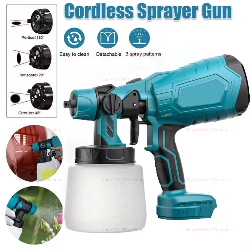 Cordless Paint Sprayer 18V Battery Powered Paint Gun for Home Fence Furniture Cabinets Walls Car DIY Painting Tools(No Battery)