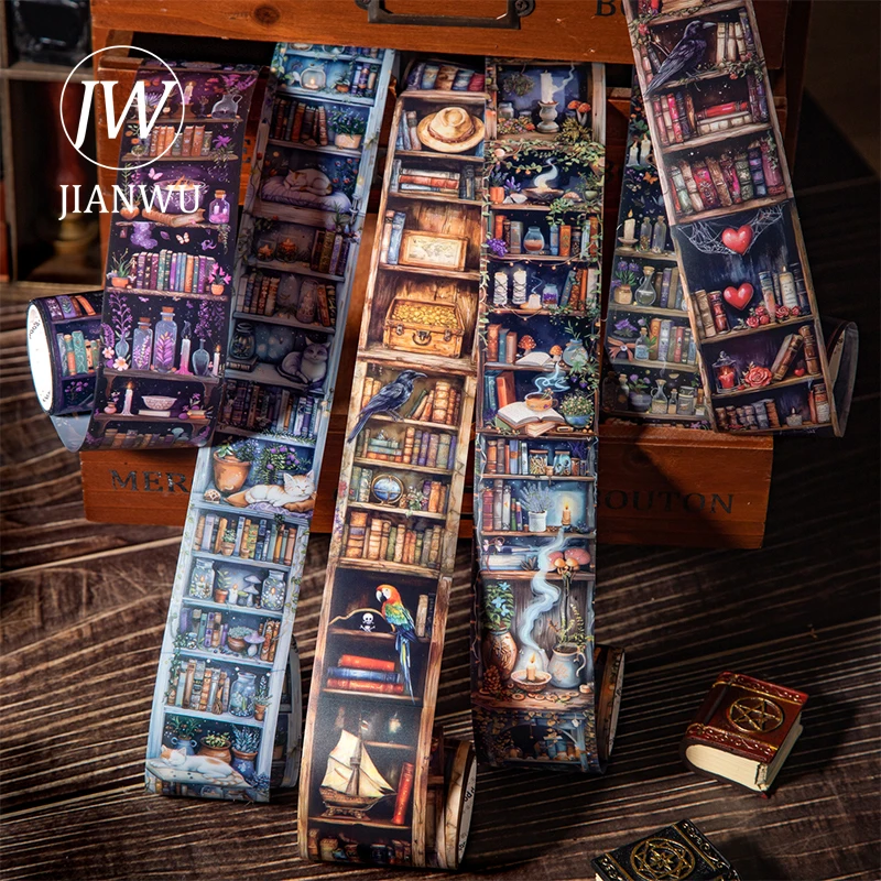 

JIANWU 40mm*200cm Magic Bookcase Series Vintage Plant Book Landscape Material Collage PET Tape Creative DIY Journal Stationery