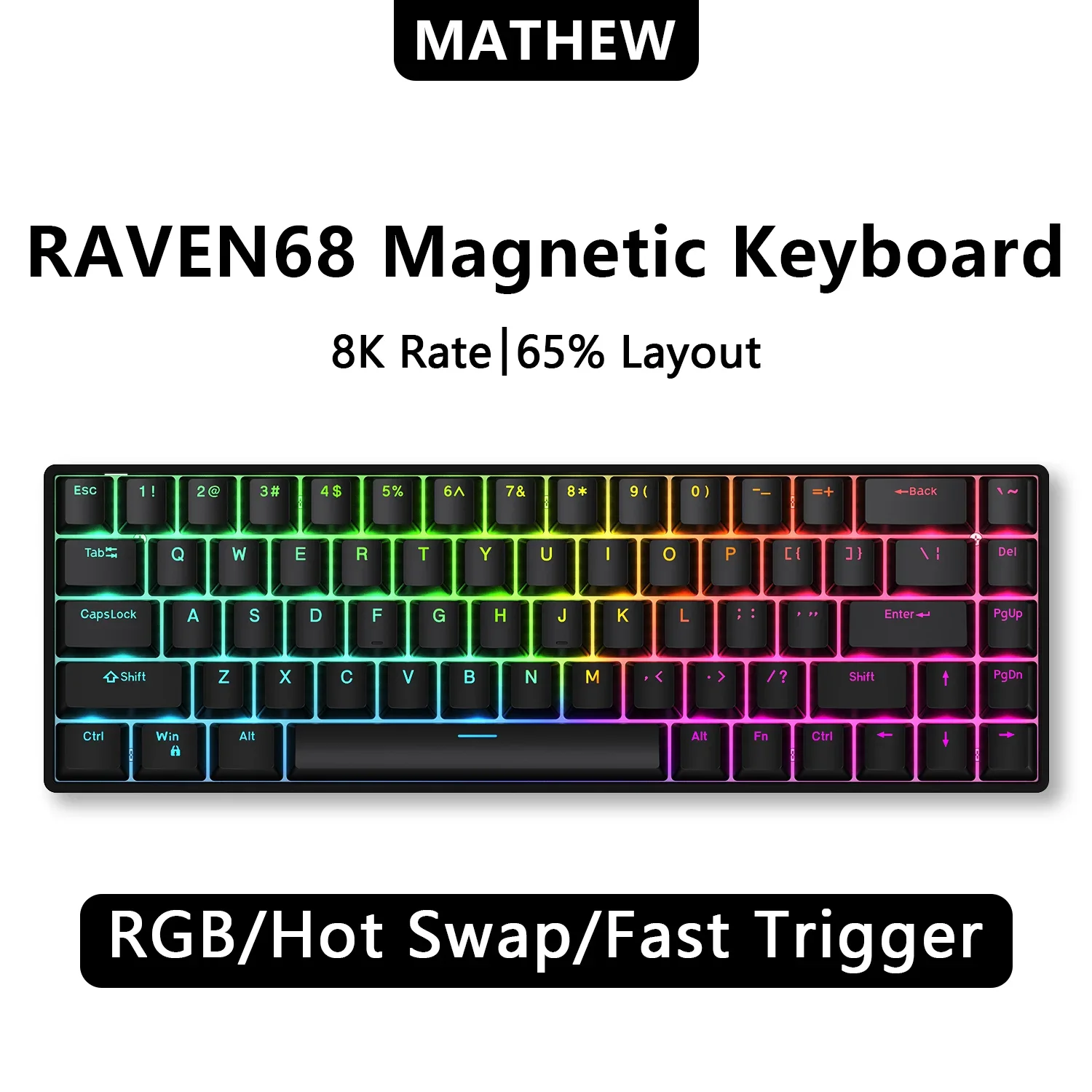 Teamwolf Raven68 Magnetic Switch RGB Wired Mechanicl Keyboard 65% Layout Hot Swap 8000Hz Return Rate for Gaming Keyboards