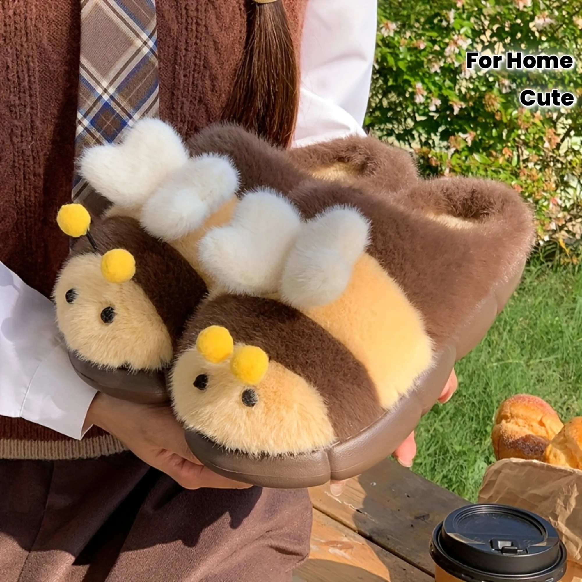 Niedliche Kleine Bienen-Plüsch-Hausschuhe für Damen, Herbst- und Winter-Neuheit, Liebliche Haus- und Outdoor-Hausschuhe, Flauschige Damenschuhe