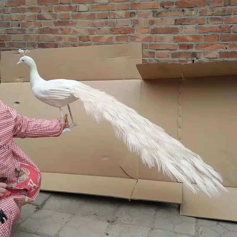 White Beautiful Simulation Foam Feather Long Tail Peacock Model 120cm Gift for Home Decor