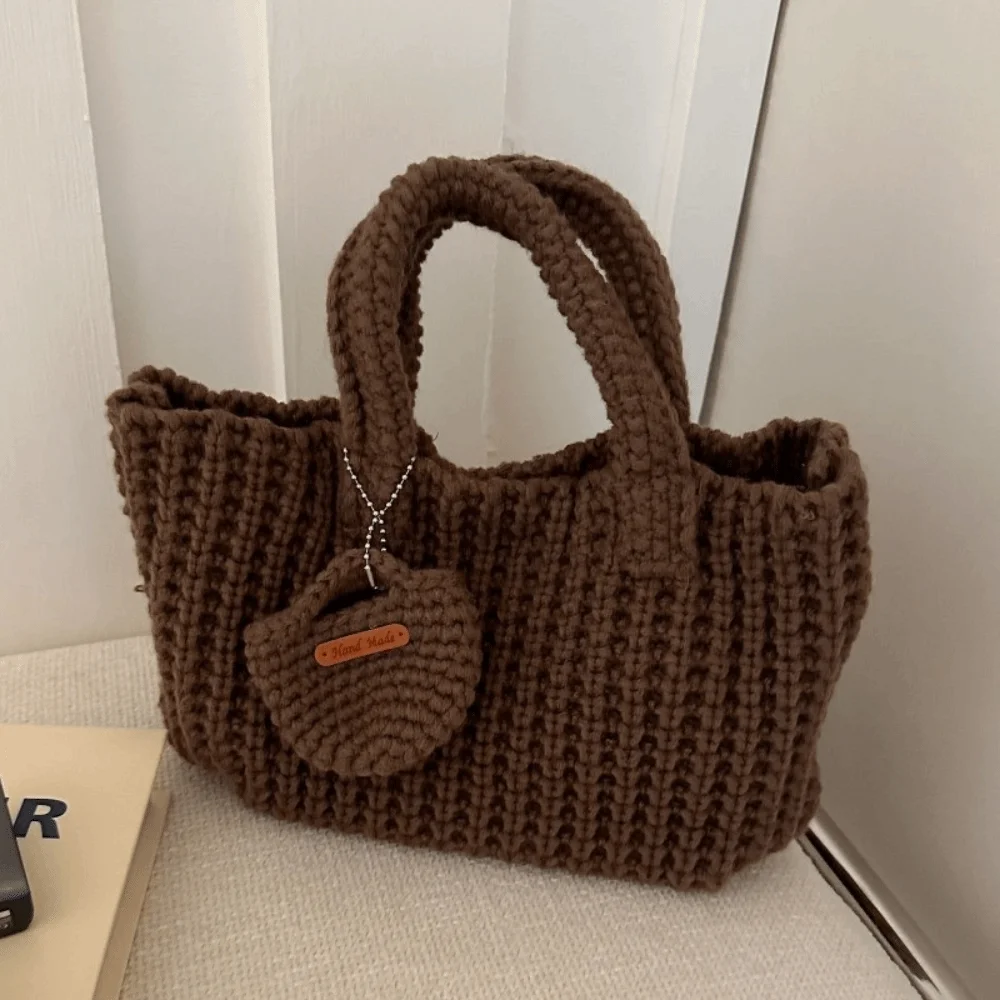 

Fashion Solid Color Handwoven Bag Handmade Vintage Crochet Handbag Large Capacity Elegant Knitted Handbag Women Use