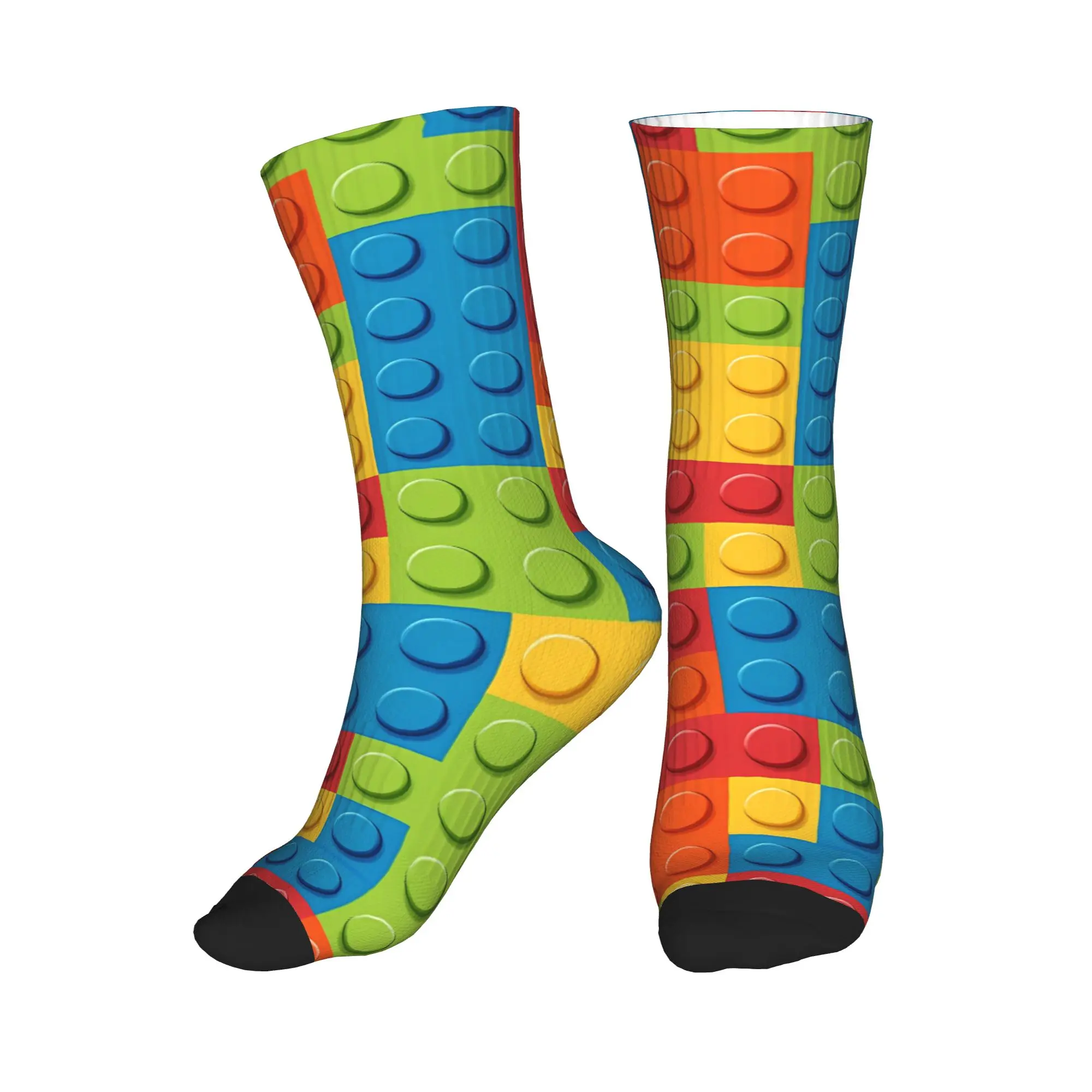 Vibrant Primary Color Building Blocks Pattern Socks Anti Stockings Couple Quality Outdoor Sports Socks Autumn Funny Custom Socks
