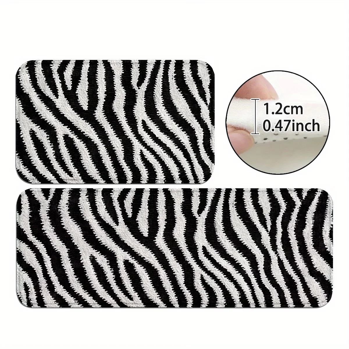Schwarz-weißer Zebra-Küchenteppich aus Polyester, rutschfeste, maschinenwaschbare Matten, stehende Bodenbeläge für Zuhause, Büro, Waschbecken