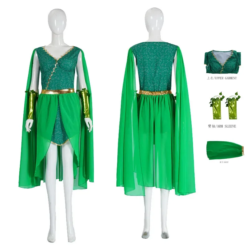 Movie Poisonous Sexy Cosplay Women Green Dress Top Skirt Outfit Goddness Queen Ivy Costume Halloween Suit 5ftu^