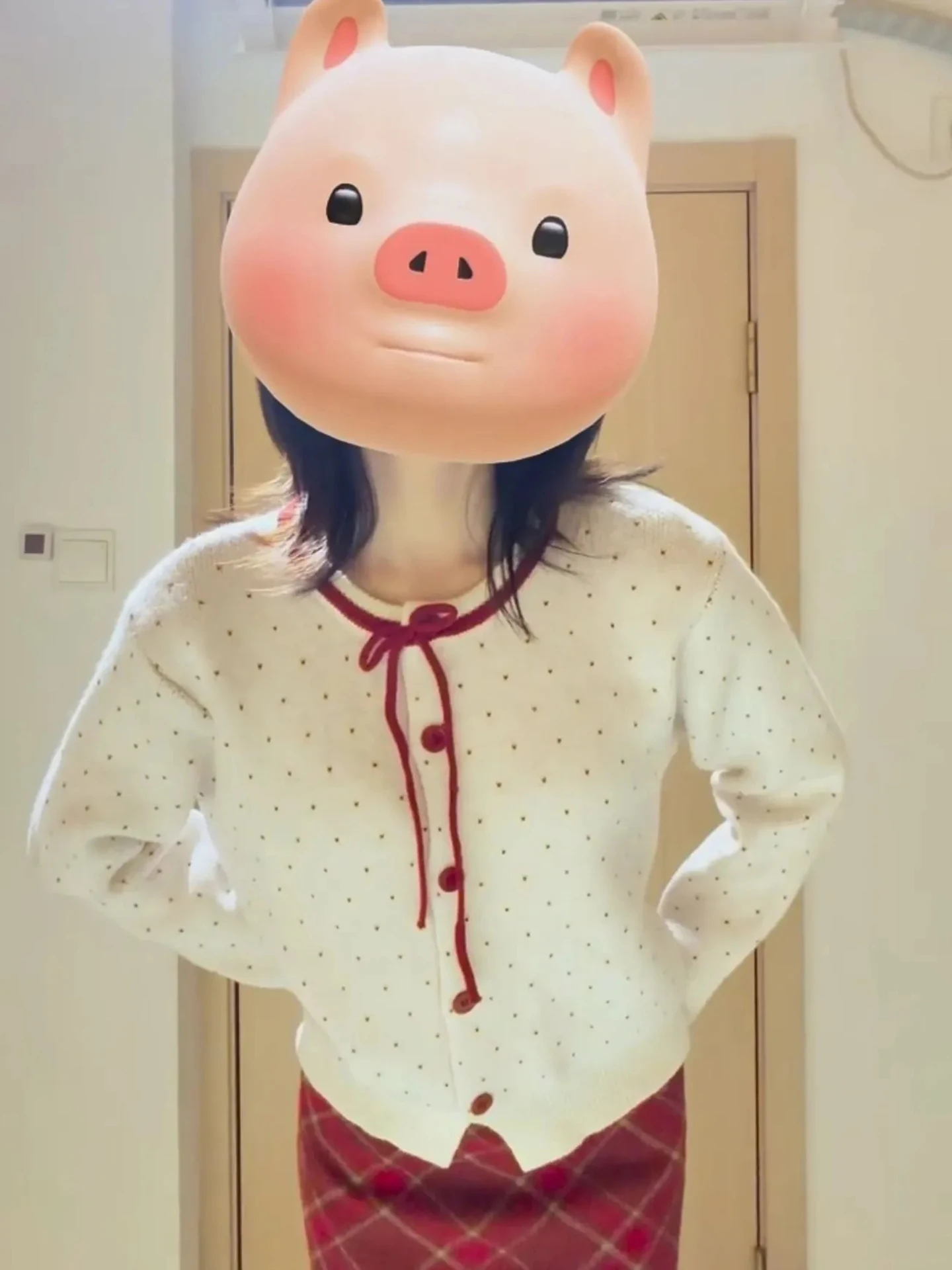 Spring Commute Faion Set Women's Cheered ort Skirt And Knitted Cardigan Date Outfit Red And White Polka Dot Design