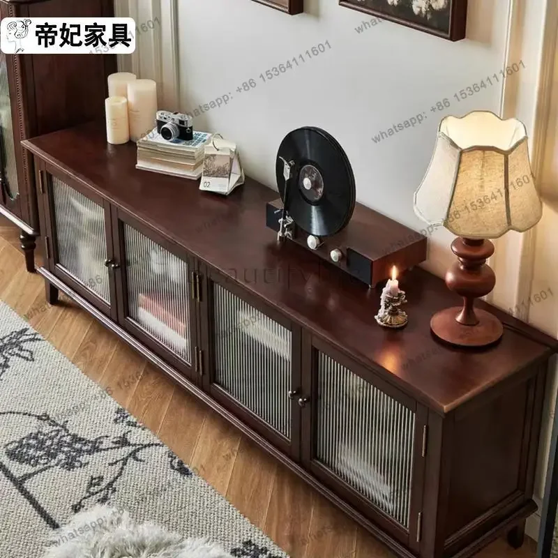 FGFrench خزانة تلفزيون من الخشب الصلب القديم، وخزانة تخزين وتخزين غرفة المعيشة المتكاملة #5