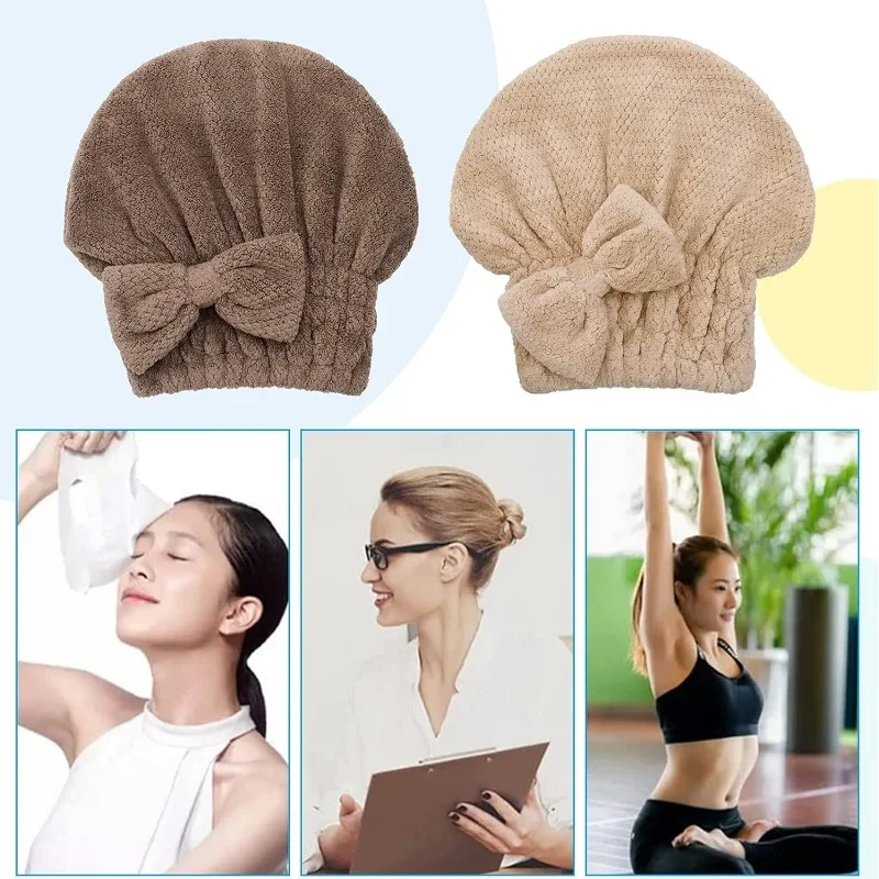 Hair Drying Cap 1Pack Microfiber Hair Drying Towels, Super Absorbent Quick Dry Head Wrap with Bowknot Shower Cap for Girls Women