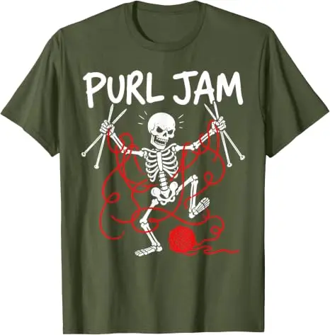 Purl Jam Knitting Skeleton Yarn Crafting Lover Lustiges T-Shirt, Y2k Gothic Graphic Saying Tee, personalisiertes Halloween-Kostüm-Geschenk – Detail 10