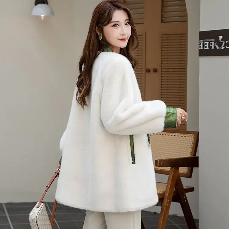 Fur Coat Thickened and Fashionable Cold Resistant Mink Fur Coat New Imitation Mink Fur Coat for Women New Chinese Style