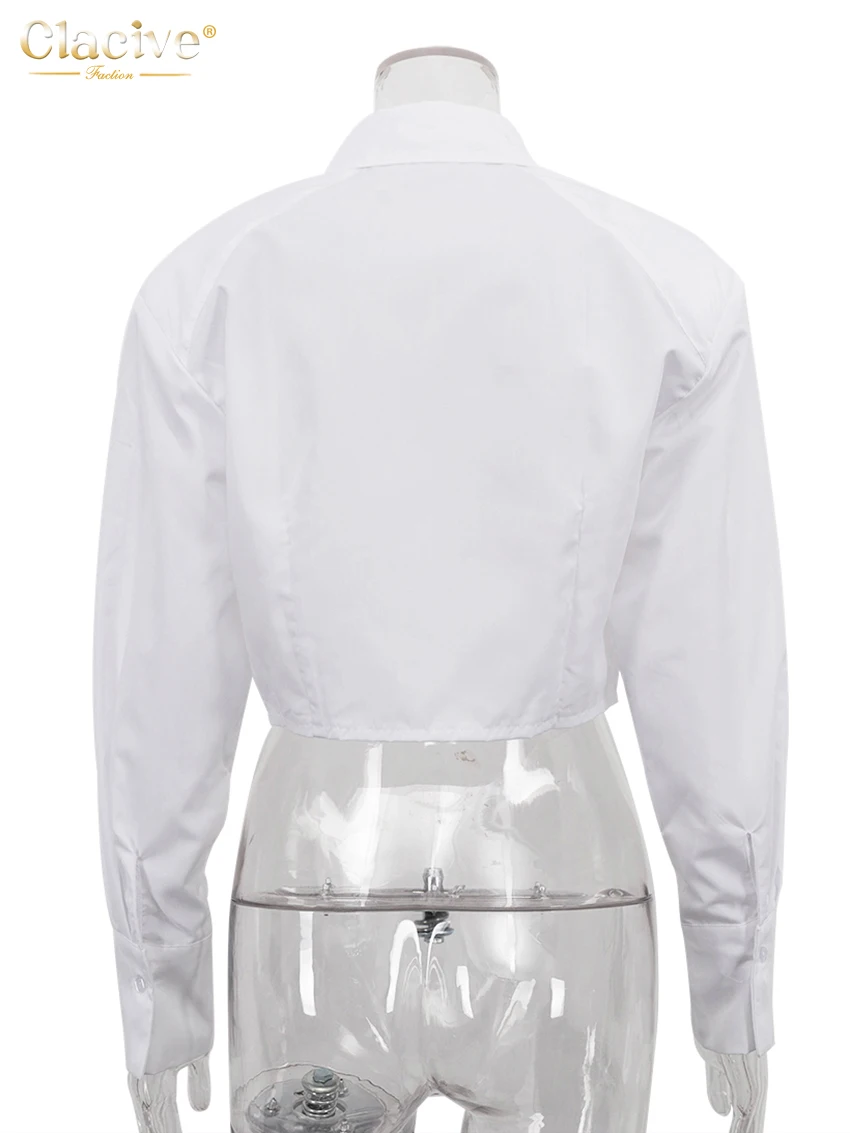 Clacive Fashion Loose White Women\'S Shirt 2024 Elegant Lapel Long Sleeve Blouse Casual Classic Solid Blusas Top Female Clothing