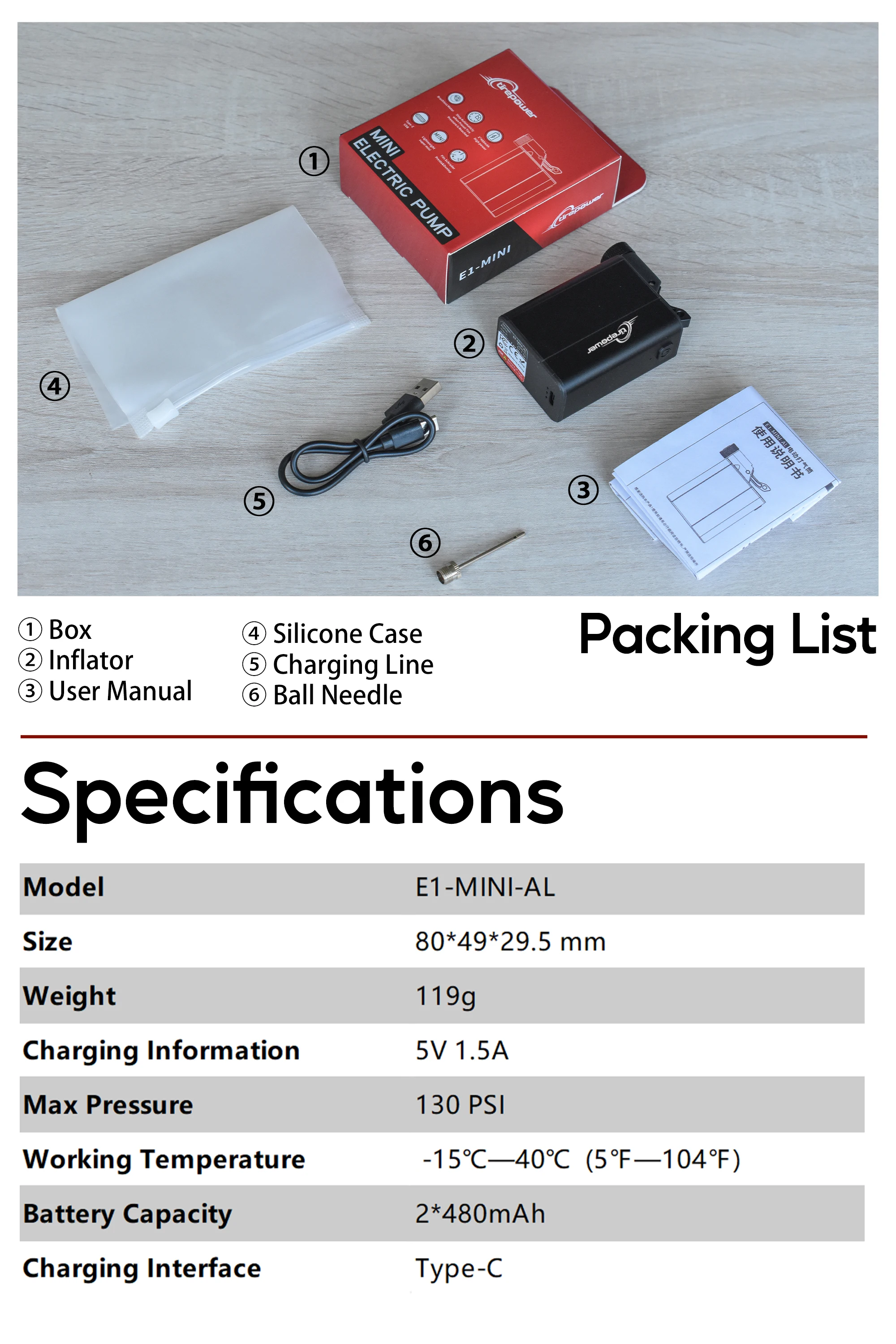 Elektrische Fahrradpumpe Reifenfüller 130PSI Luftpumpe Wiederaufladbare Batterie Fahrrad-Zubehör Schrader Presta & Clik Ventil – Detail 8