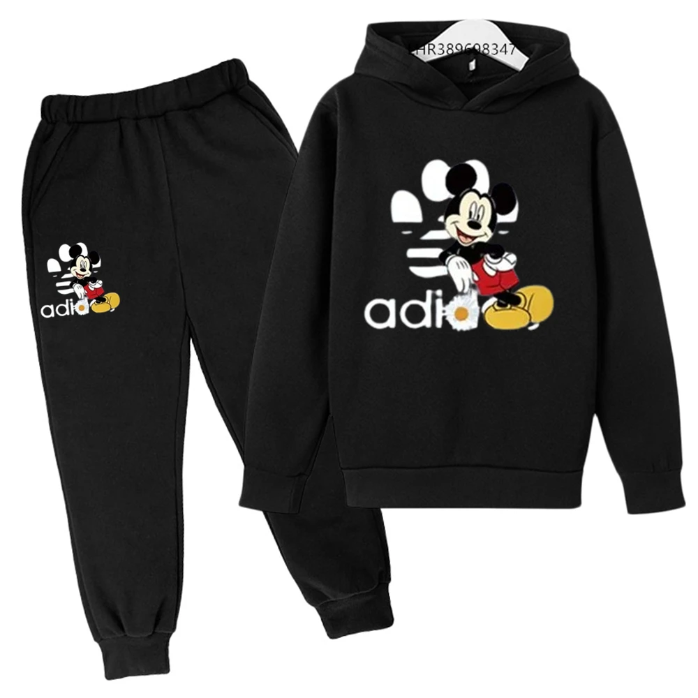 Anime Mickey Mouse Children Hoodie+pants Boys girls 3-12 years black Autumn winter leisure set Kids Sweatshirt Mickey Clothes