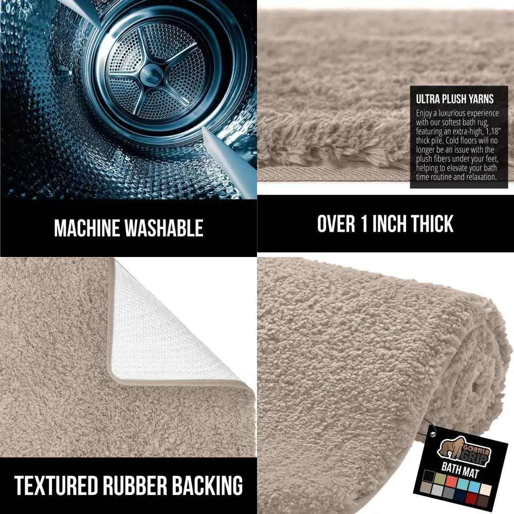 

60x24 Мягкий и толстый впитывающий коврик для ванной, быстросохнущая микрофибра, моющийся, идеально подходит для душа, ванны и пола, бежевый