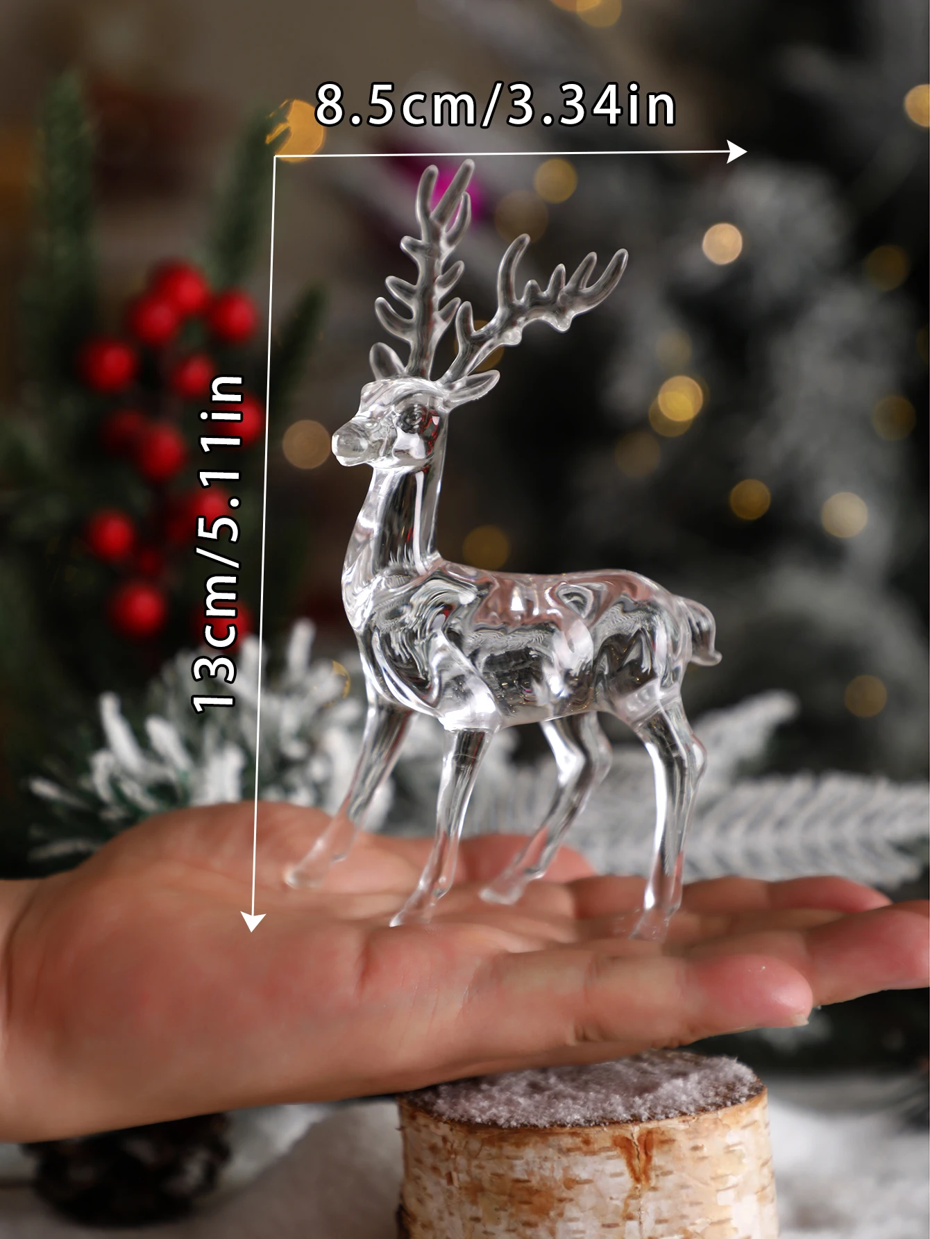 Plastic Crystal Deer Figurines Transparent Reindeer Desktop Ornament Christmas Decoration Desk Accessories Furniture For Display