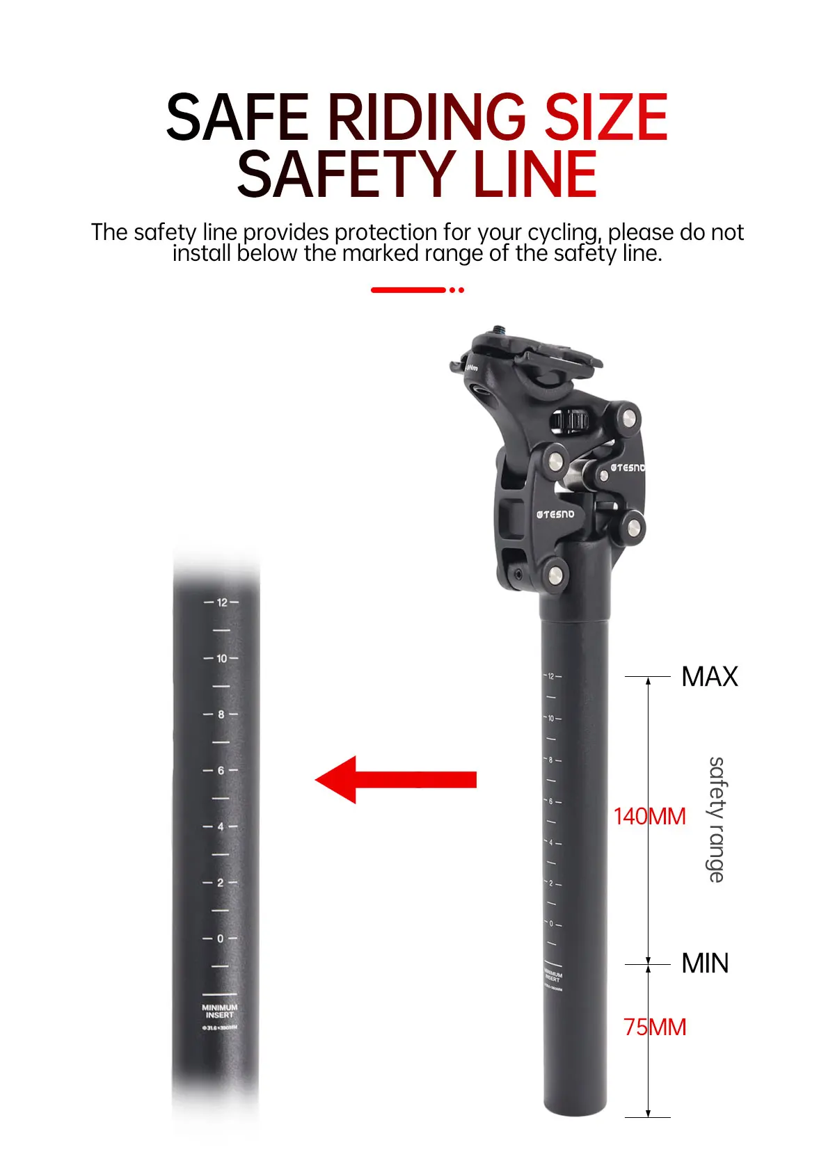 TESNO Fahrrad Sattelstütze MTB Stoßdämpfer Fahrrad Sattelstütze Dropper Manuelle Reise Höhe Suspension 27,2/30,9/31,6mm Fahrrad Sitzrohr – Detail 8