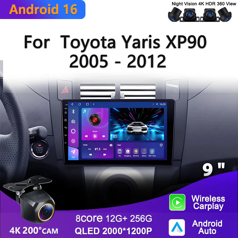 

Мультимедийный проигрыватель Android 16 для Toyota Yaris XP90 2005-2012, автомобильная магнитола с GPS-навигацией, CarPlay, стерео и мультимедиа.