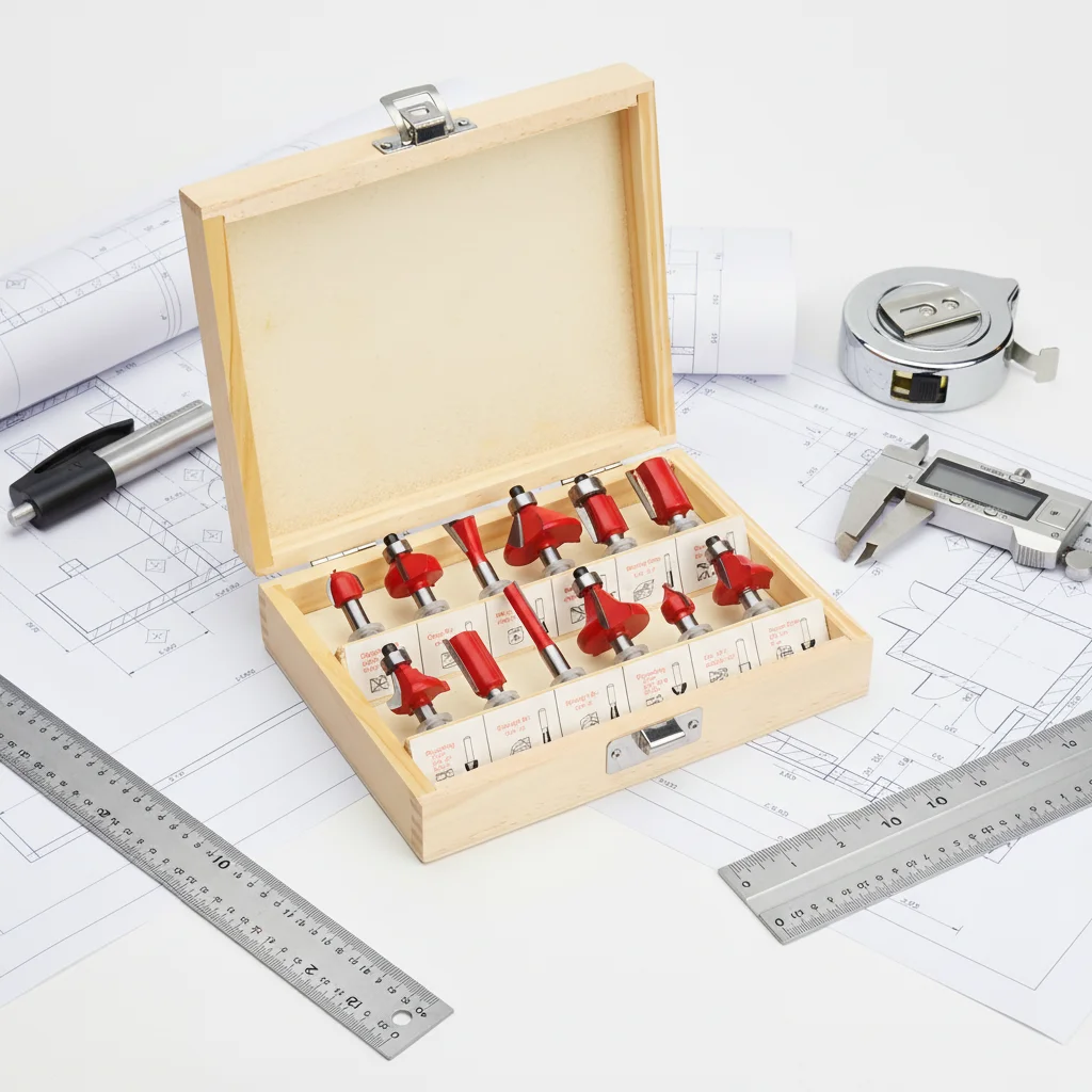 

12pcs Woodworking Milling Cutter Set 1/4 Handle Trimming & Engraving Machine Wood Board