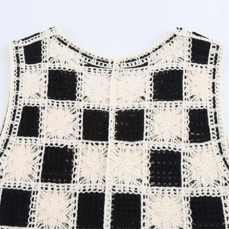 KEYANKETIAN, новый летний женский клетчатый контрастный цвет, ажурный вязаный жилет, жилет, праздничный однобортный однобортный камзол с v-образным вырезом