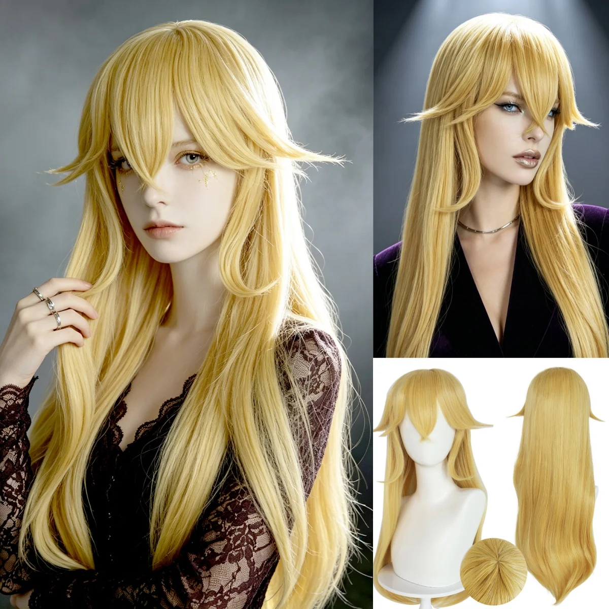 Long Straight Synthetic Blonde Princess Cosplay Wig Full Head WigFor Women Halloween Party Theme Activity Role Play