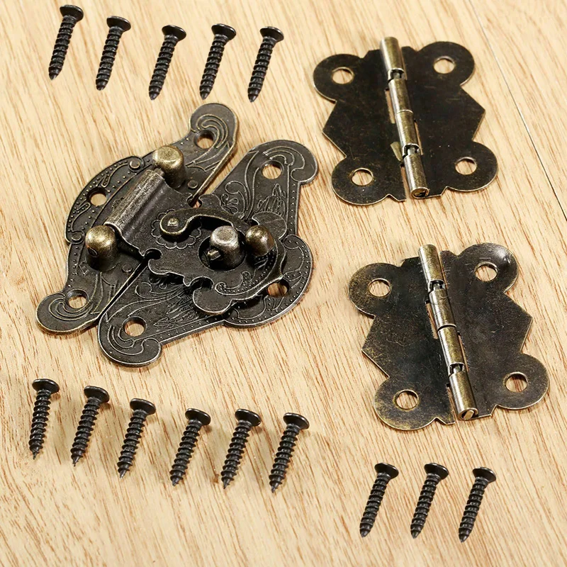 Authentic Styled Butterfly Hinges and Latch Hasp for Wooden Jewelry Boxes Cabinets and Furniture Hardware Upgrades