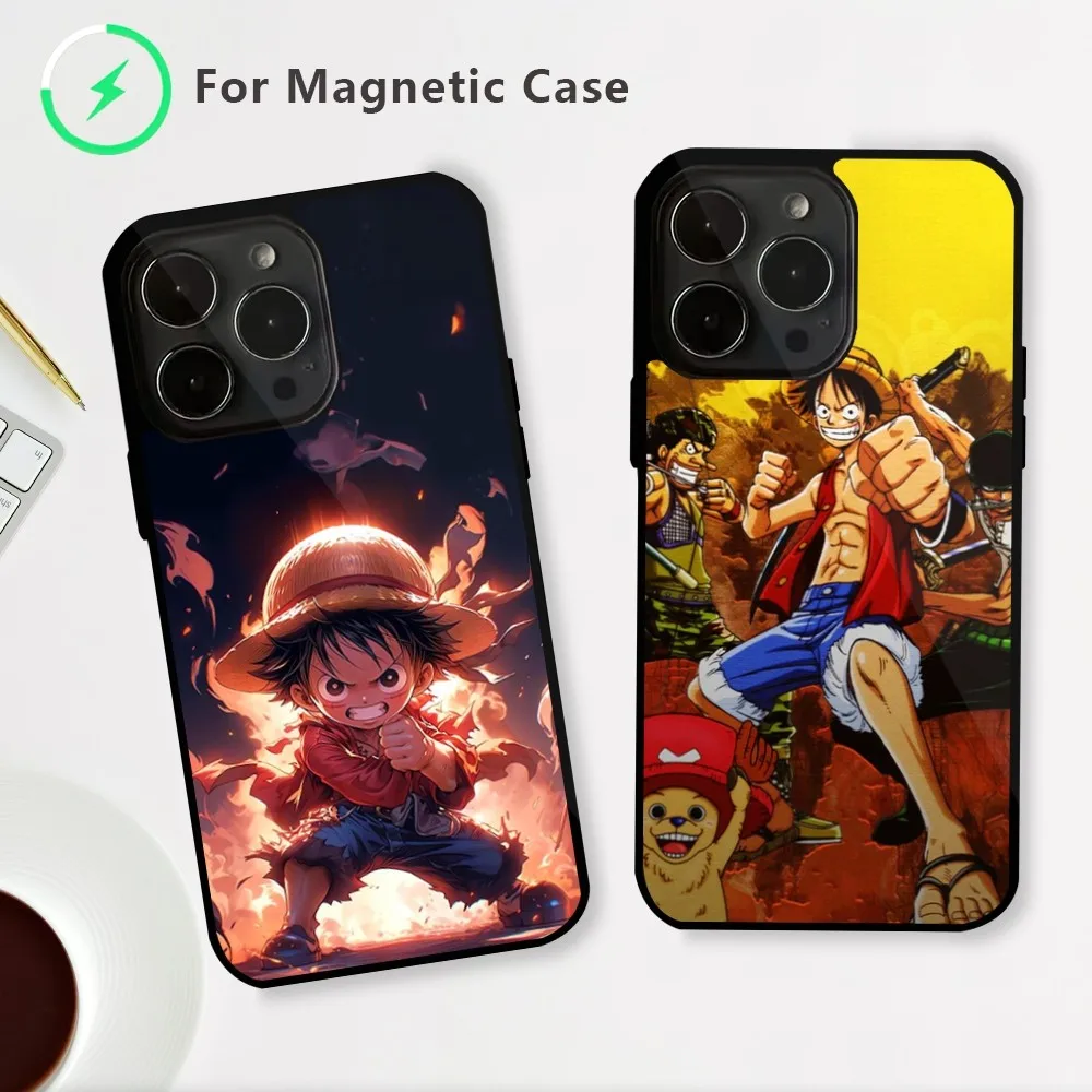 Cartoon O-One P-Piece Phone Case For iPhone 15 14 13 12 Mini Pro Max Plus Magnetic Attraction Shell