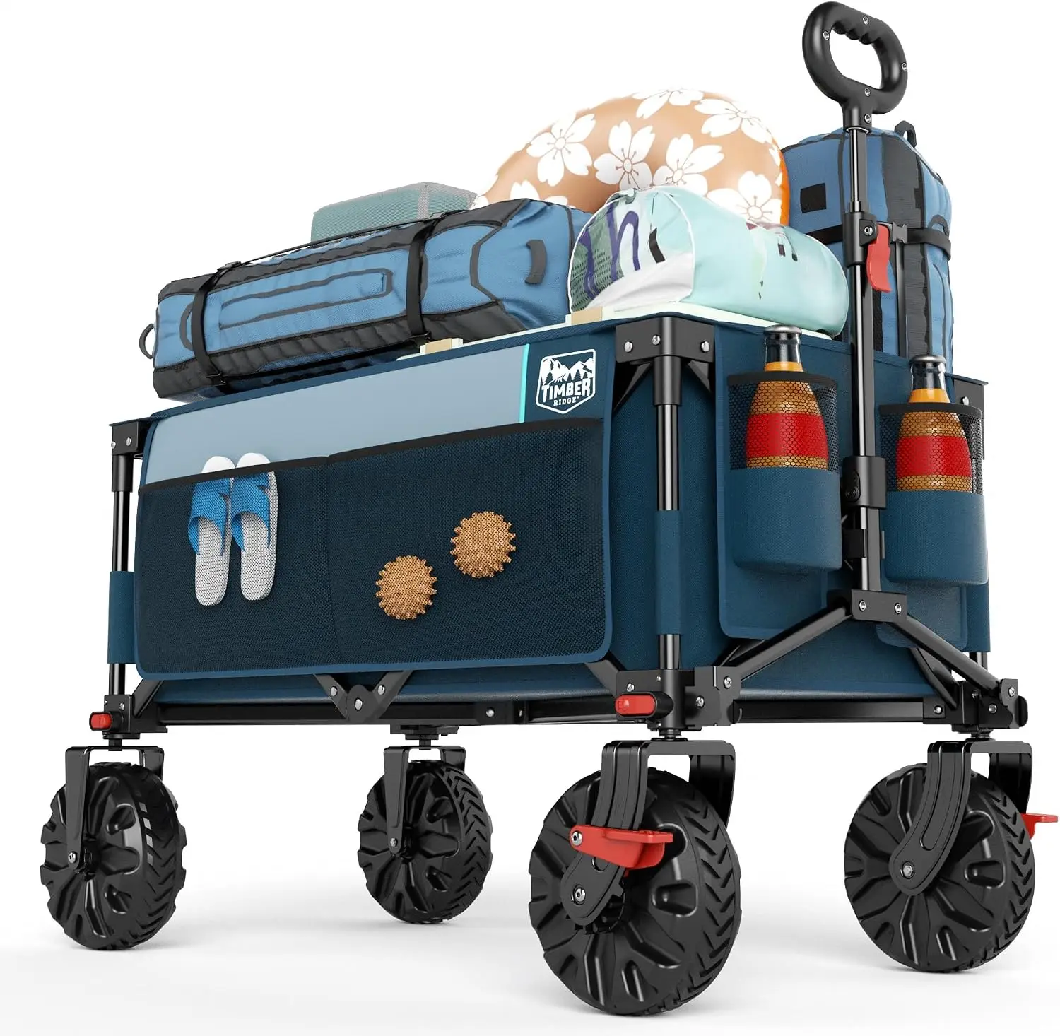 Collapsible Wagon with Brakes Utility Folding Cart Heavy Duty All Terrain Wheels for Outdoor Shopping Camping Sports Garden