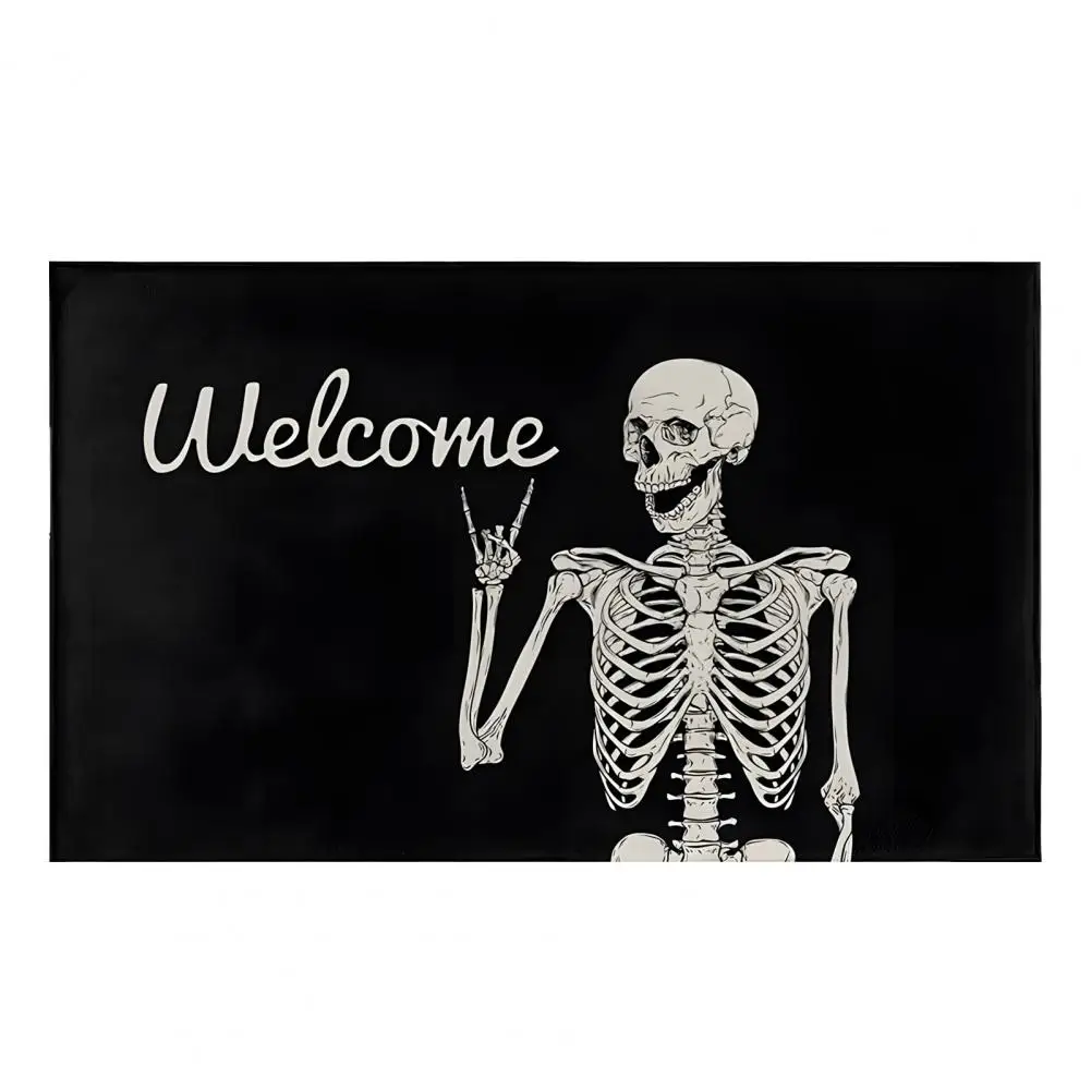 Wear-resistant Skull Mat Skeleton Print Halloween Rug Super Absorbent Bathroom Floor Mat with Anti-slip Backing for Halloween