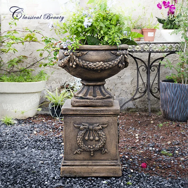 DSA Outdoor Bronze Flower Pot Vintage Villa Ornament Decoration Garden Wedding Balcony Garden Crafts