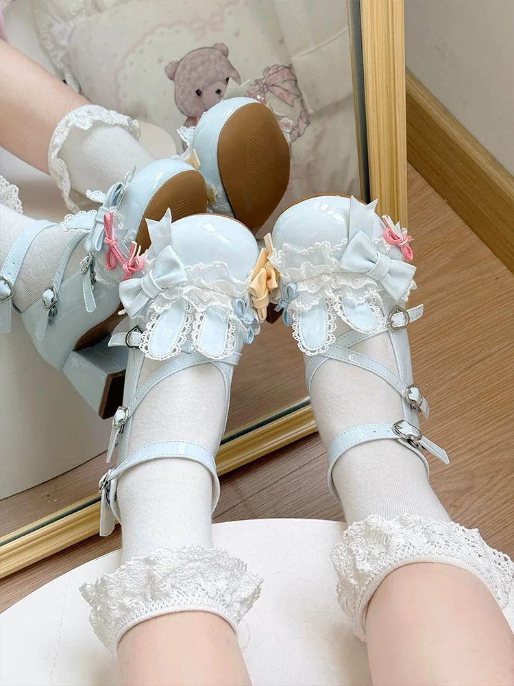 

Rabbit Milk Candy Fish Roll Little Meow Lo Shoes Bow Elegant High Heels Mary Jane Candy Sweet Lolita Girl Single Shoes