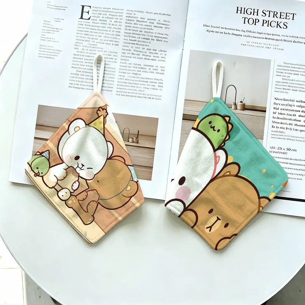 M-Mochas M-Milk Bear Thickened Polyester Cotton Hanging Towel, High Absorbent Hand Wiping Towel for Indoor Use