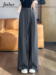 Jielur Straight Lace-up Loose Casual Wide Leg Pants New High Waist Slim Fashion Female Streetwear Pure Color Women's Trousers