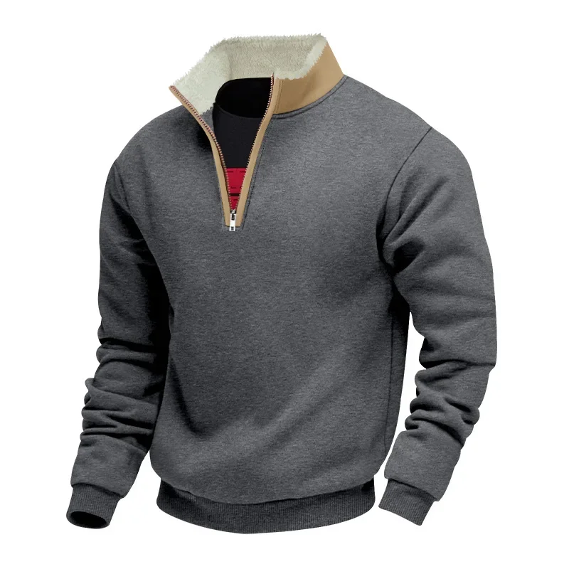 Nieuwe Vintage Half Rits Sport Sweatshirts Mannen Stand Kraag Lam Fleece Warme Hoodies Mannen Mouw Patchwork Winter Casual Trui