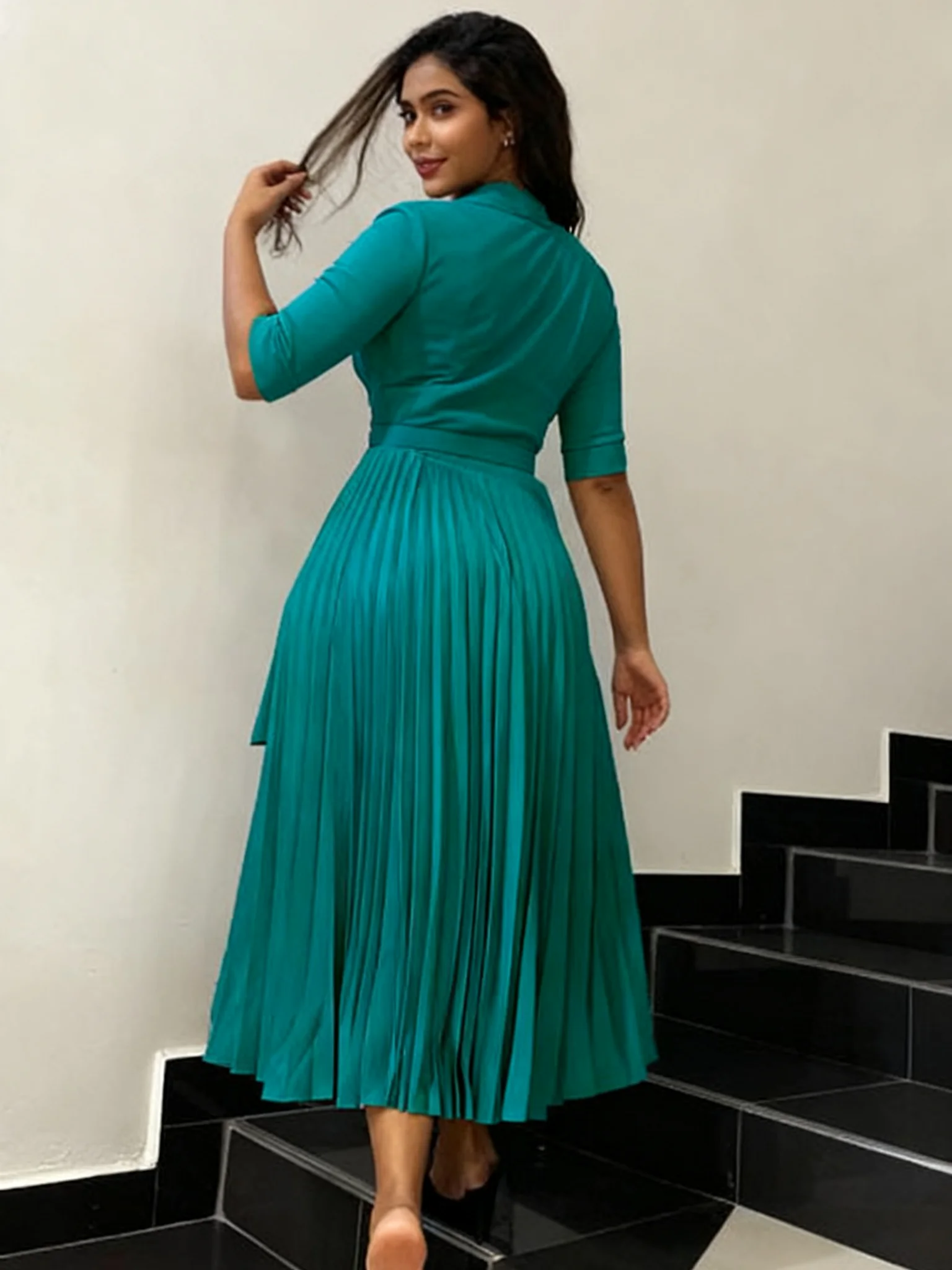 Plus Size, Women's Elegant A-Line Suit Collar Dress