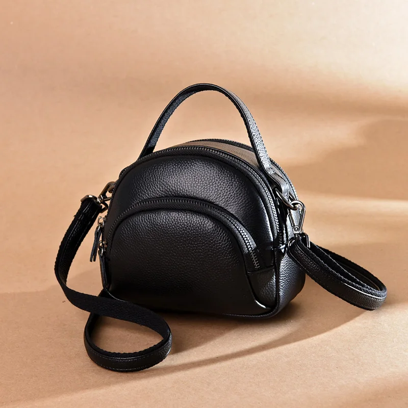 Genuine Top layer Leather Fashion Women Bag High Quality Multi Layer Zipper Shoulder Bag Small Shell bag Ladies CrossBody Bag