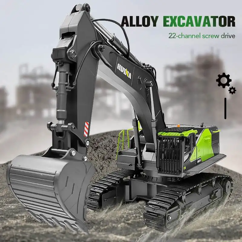 1/14 Huina 1593 Rc Excavator Truck Alloy 22CH 2.4Ghz Remote Radio Controlled Car Construction Vehicle Sound Toys for Boys Gifts