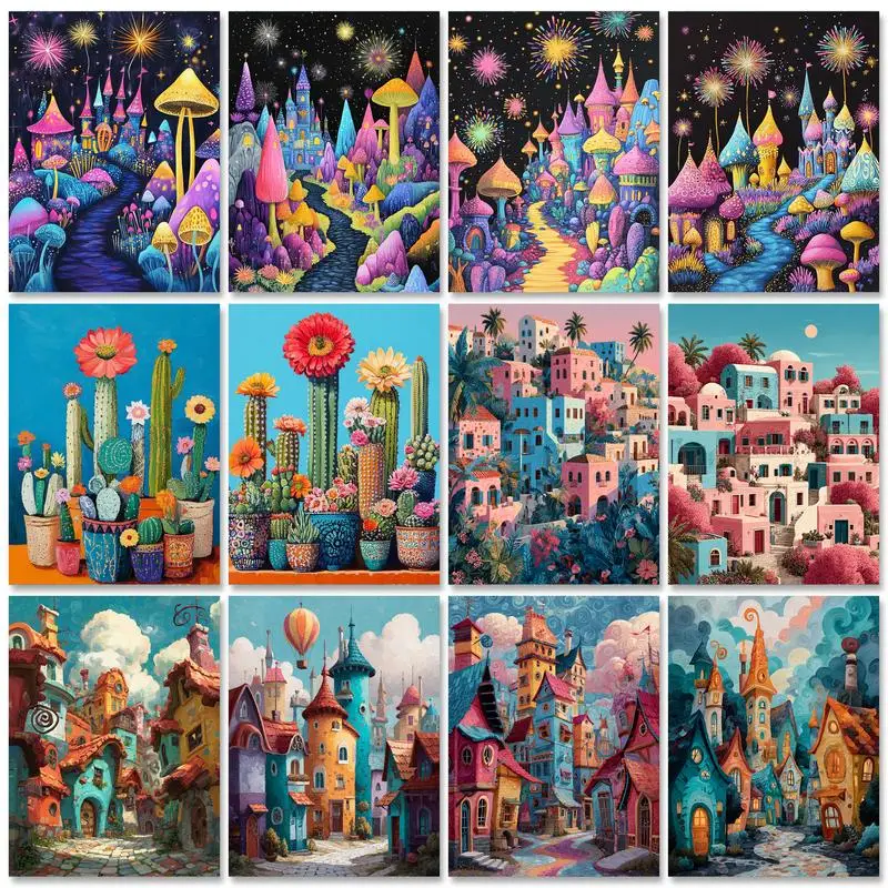 

RUOPOTY Frame Painting By Numbers For Adults Illustration House Acrylic Paint With Numbers Package Starter Kit For Diy Crafts