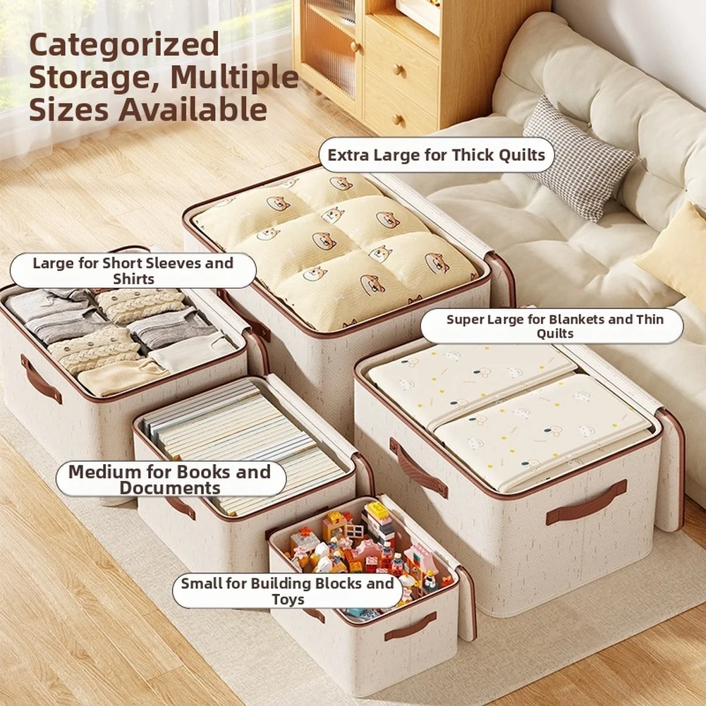 1PC Large Household Storage Box Heavy-duty Hard Shell Cotton Linen Zipper Storage Organizer Box With Lid For Clothes Toy Blanket
