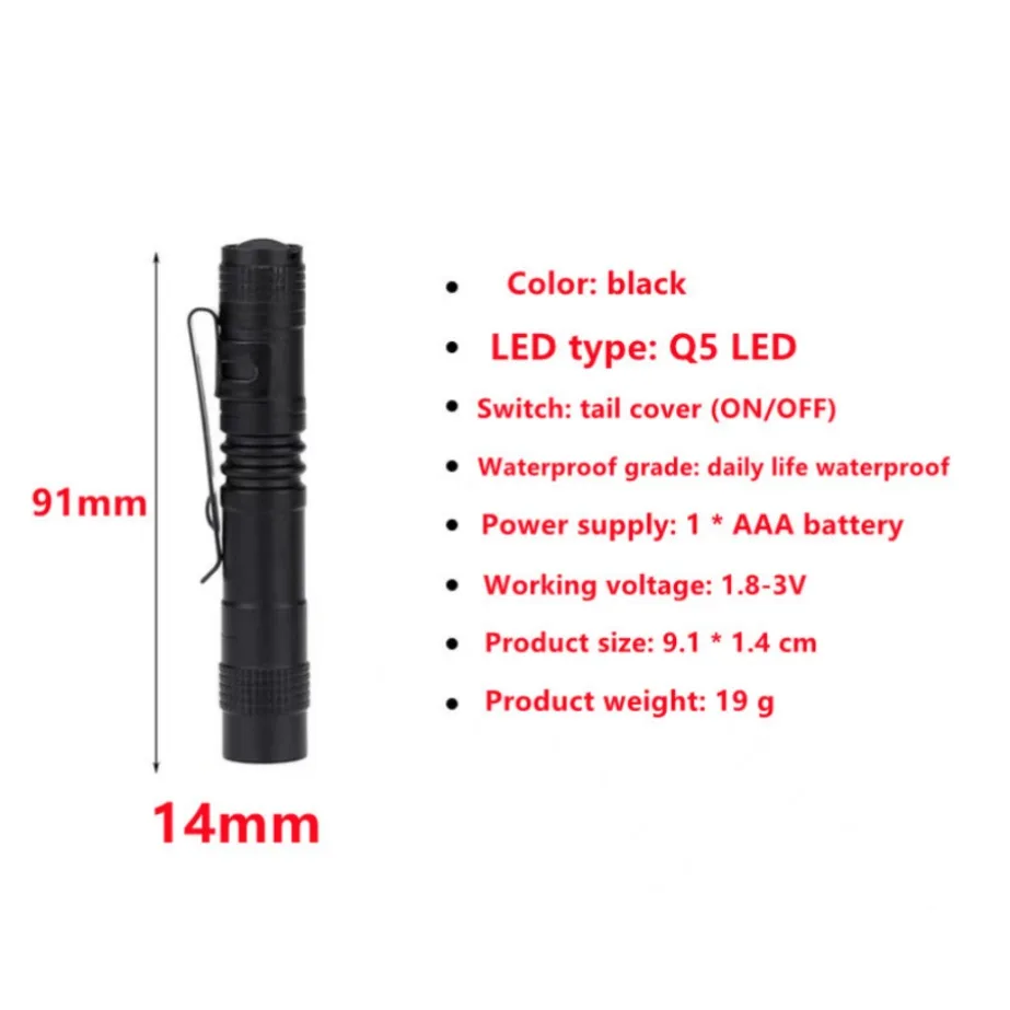 D5 LED Flashlight Pen Light Mini Portable 1000 lumens 1 Switch Mode led flashlight For the dentist and for Camping Hiking Out