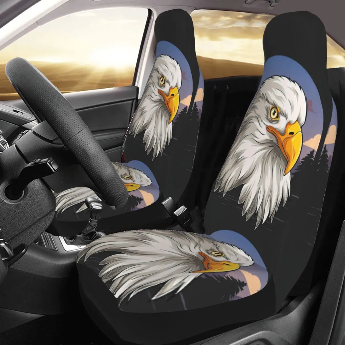 

Eagle Head With American Flag Pattern Car Seat Cover Custom Printing Universal Front Protector Accessories Cushion Set